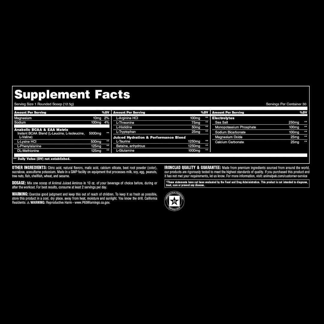 Animal Juiced Amino Acids - Bcaa Powder Eaa Matrix Plus Hydration With Electrolytes And Sea Salt Anytime Recovery And Improved Performance, Fruit Punch Flavor, 30 Servings : Health & Household