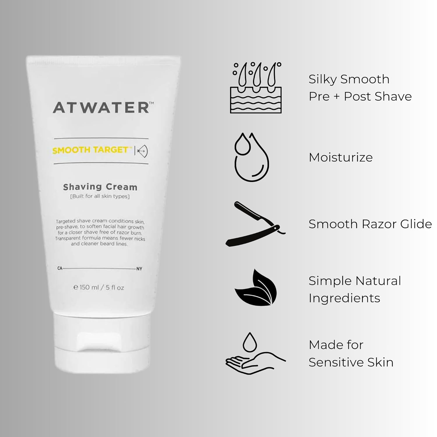 Atwater Smooth Target Shaving Cream, Men'S Pre-Shave And Shave Cream In One, Translucent Formula With Rosa Gallica Extract, Nick-Free Protection For Sensitive Skin - 5 Oz : Beauty & Personal Care