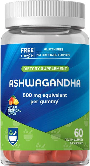 Rite Aid Ashwagandha Gummies 500 mg 60 Count, High Potency Ashwagandha Root Extract, Support Stress Relief, Relaxed Mood, Sleep for Men & Women