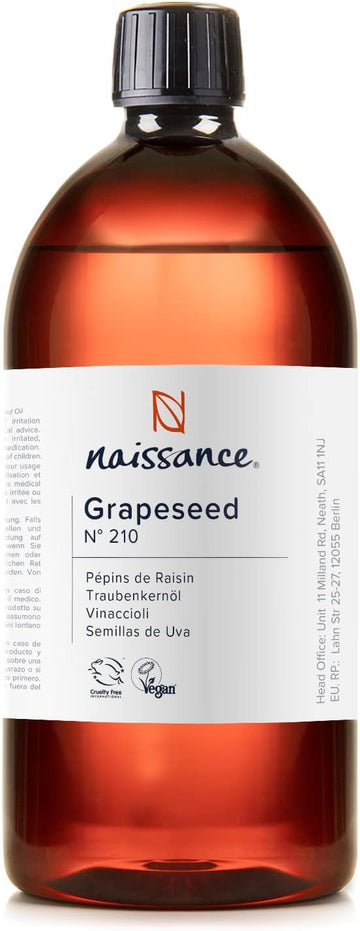 Naissance Grapeseed Oil (No. 210) 900ml - Natural Moisturiser and Conditioner - Ideal for Hair, Skin, Massage, Face, Beard and Aromatherapy