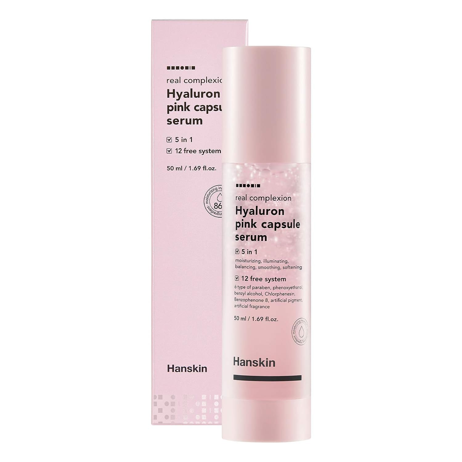 Hanskin Real Complexion Hyaluron Pink Capsule Serum With Vitamin B12, Intensive Moisture Deep Hydration, Hyaluronic Acid [50Ml]