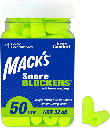 Mack?s Snore Blockers Soft Foam Earplugs, 50 Pair ? 32 dB High NRR, 37 dB SNR ? Comfortable Ear Plugs for Sleeping, Snoring, Loud Noise and Travel