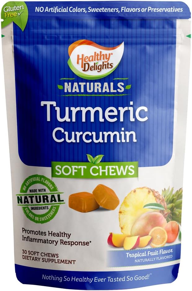 Healthy Delights Naturals, Turmeric Curcumin Soft Chews, Promotes Healthy Inflammatory Response, Delicious Tropical Fruit Flavor, 30 Count