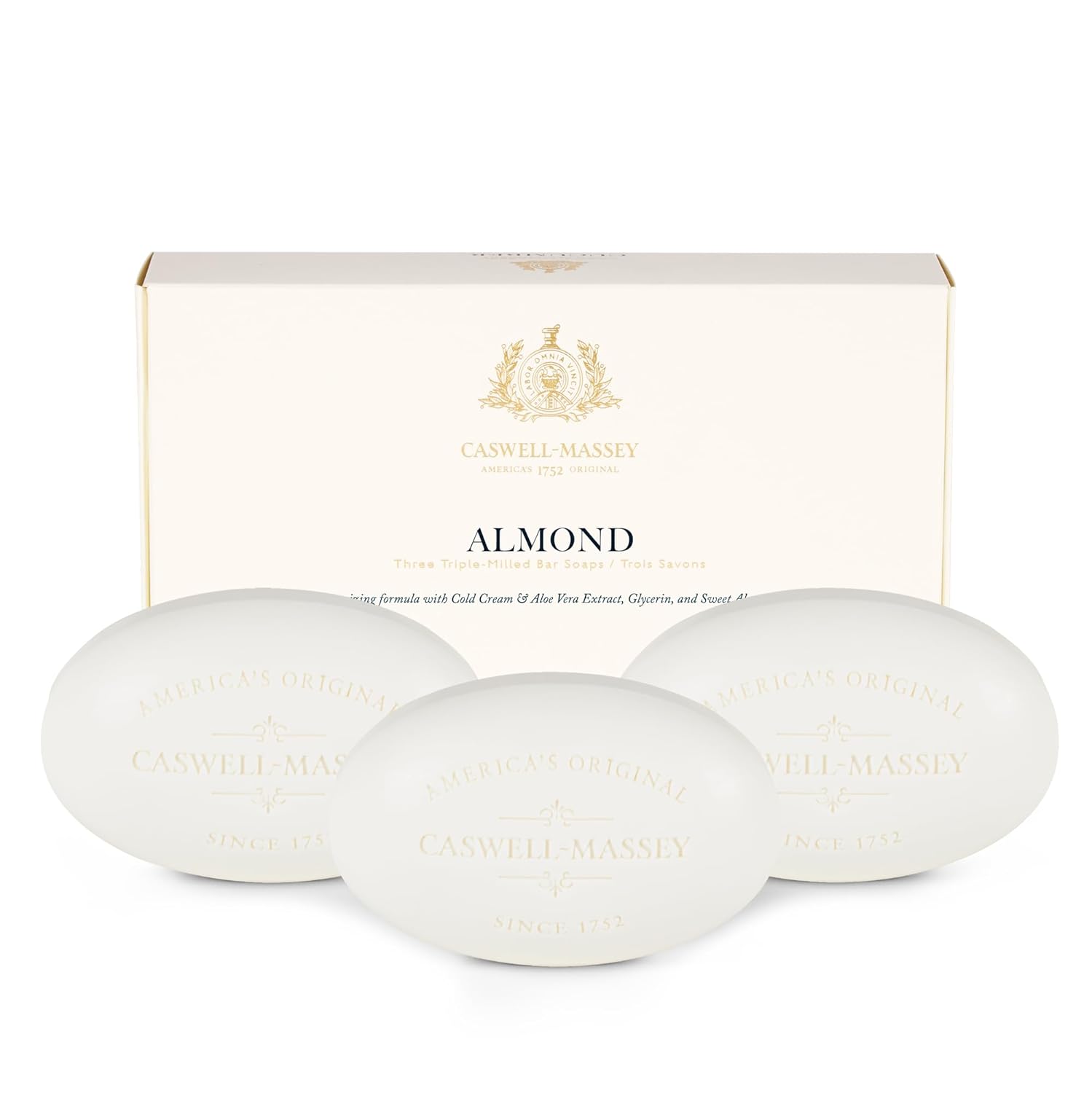 Caswell-Massey Natural Bar Soap Gift Set - Almond Scent - Triple-Milled Moisturizing Body Soap Bars For Men & Women, Plant-Based Formula For Soft Skin, Made In Usa, 3 X 5.8 Oz