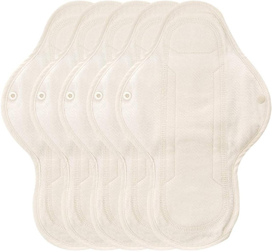 [Original Natural Brown] Reusable Organic Cotton Pads, Women Menstrual Pads, Cloth Sanitary Napkins, Five Pads Set [5-Pads] ((Original, Day Pad Plus_L 5P)