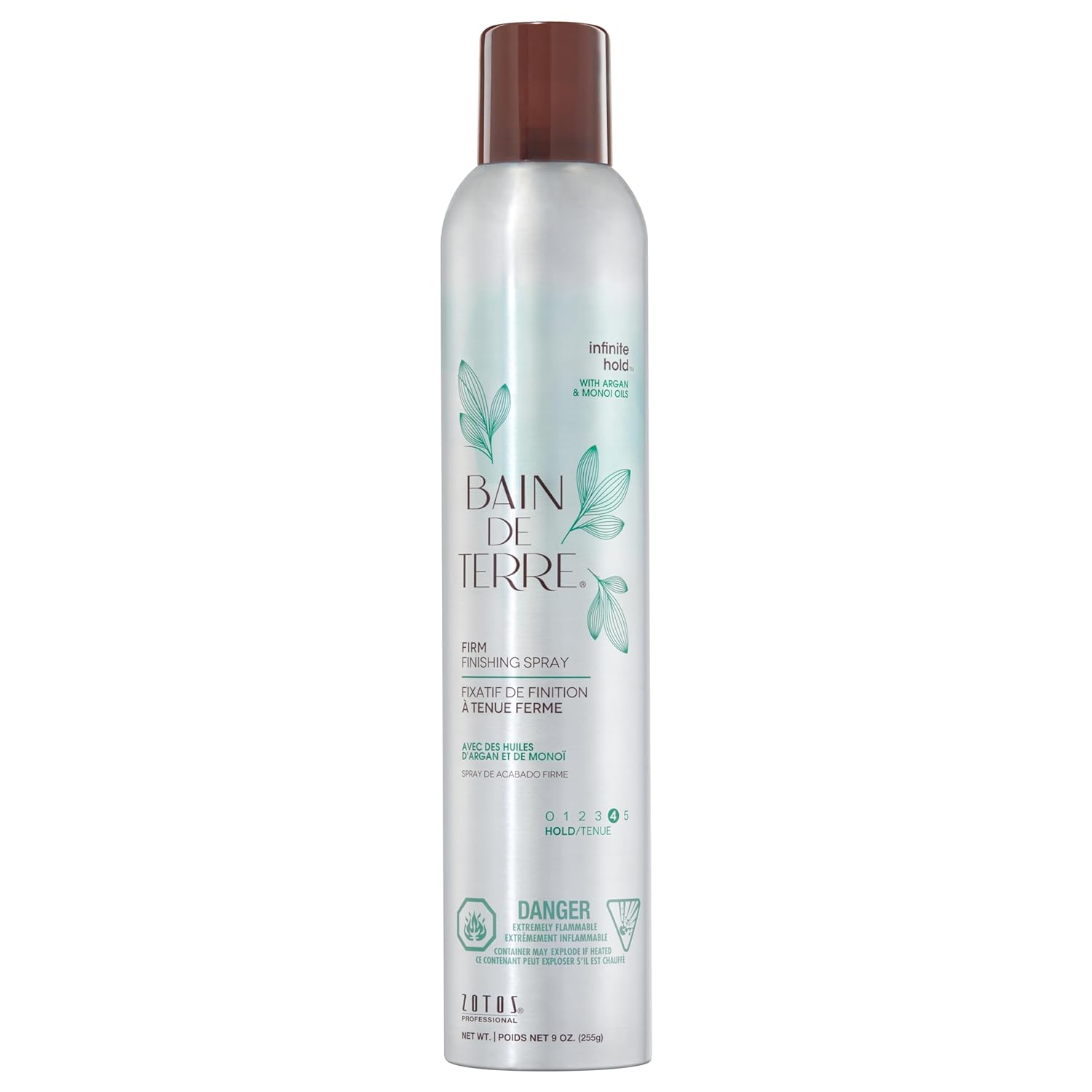 Bain de Terre Infinite Hold Firm Finishing Hair Spray | Long-Lasting Firm Hold, Style, Shine | Argan & Monoi Oils | Paraben Free | Color-Safe | 9 Fl Oz