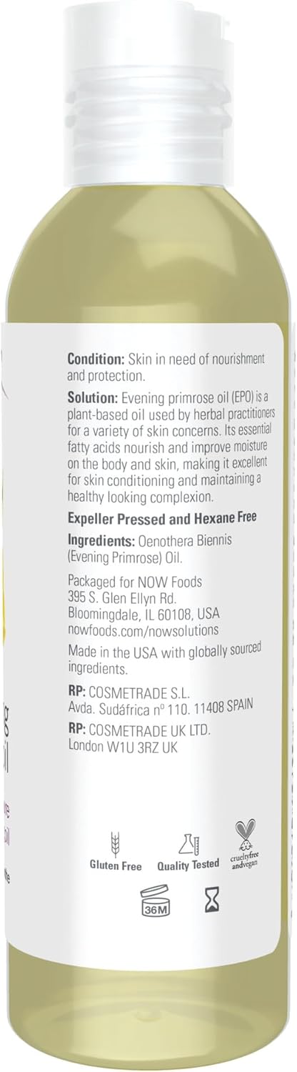 Now Foods Solutions, Evening Primrose Oil, 100% Pure Moisturizing Oil, With Essential Fatty Acids 4-Ounce