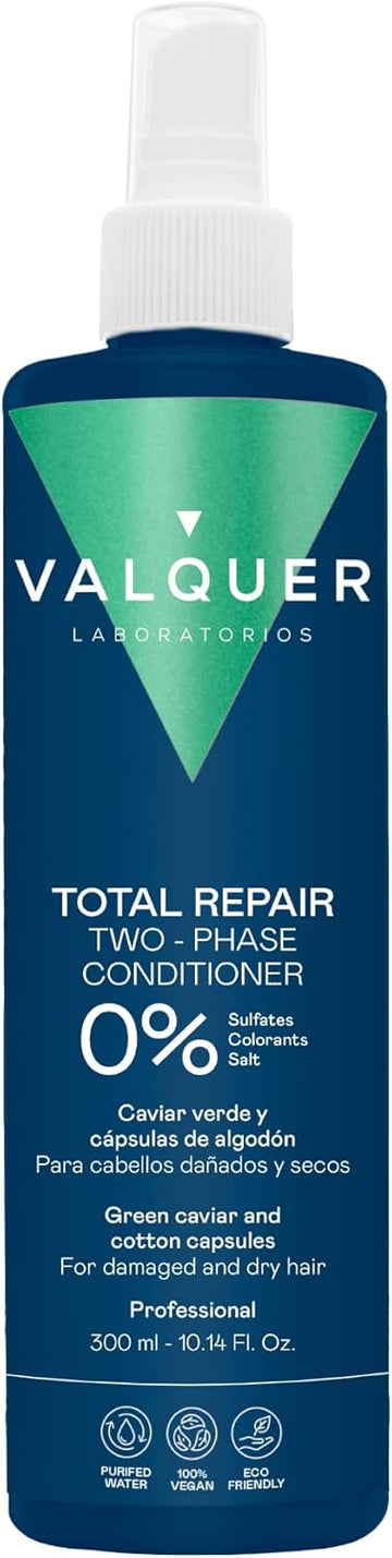Valquer Total Repair Zero Biphasic Conditioner. Repairs, Softens And Nourishes Damaged And Dry Hair. Intense Hydration With Green Caviar And Cotton Capsules. Vegan. 300Ml