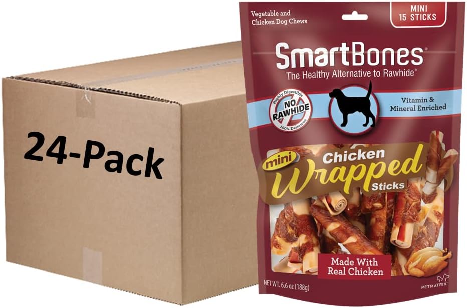 Smartbones Chicken-Wrapped Sticks, Treat Your Dog To A Rawhide-Free Chew Made With Real Chicken And Vegetables 6.6 Ounce (Pack Of 24)
