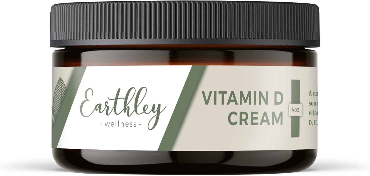 Earthley Vitamin D Cream, Cod Liver Oil, Emu Oil, Organic Mango Butter, Avocado Oil Blend, Paraben-Free, Sulphate-Free, Fragrance-Free (4 Oz, Vitamin D Cream)