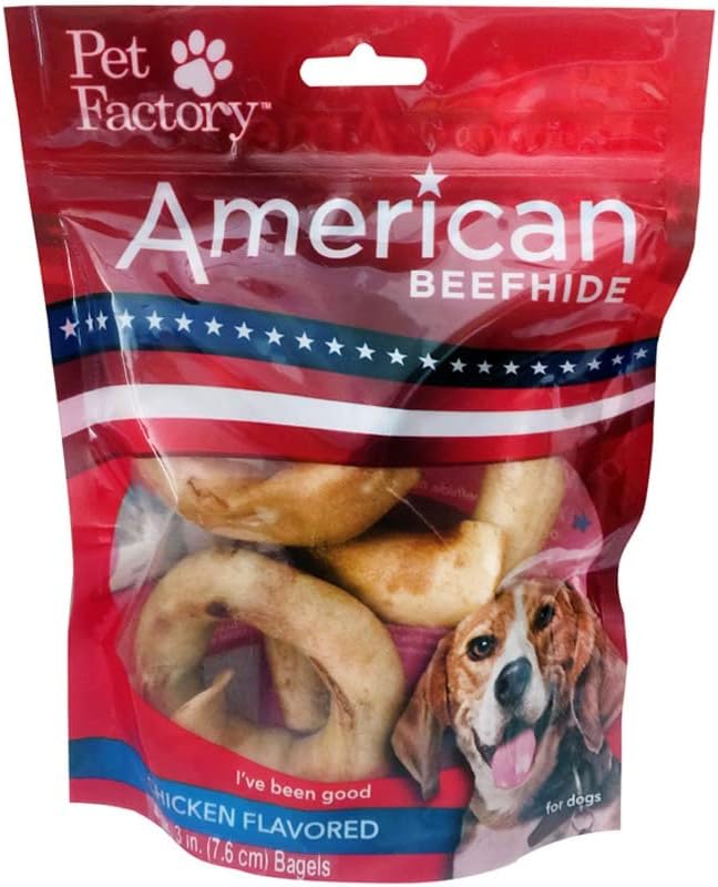 Pet Factory American Beefhide 3" Bagels Dog Chew Treats - Chicken Flavor, 4 Count/1 Pack