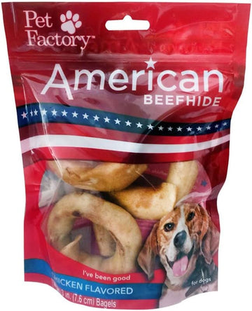 Pet Factory American Beefhide 3" Bagels Dog Chew Treats - Chicken Flavor, 4 Count/1 Pack