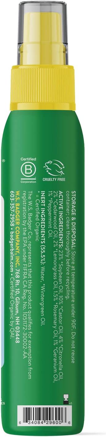 Badger Bug Spray (4Oz) & Bug Repellent Balm Stick (.6Oz) - Organic Deet Free Mosquito Repellent With Citronella & Lemongrass, Natural Plant Based Family Friendly Insect Repellent