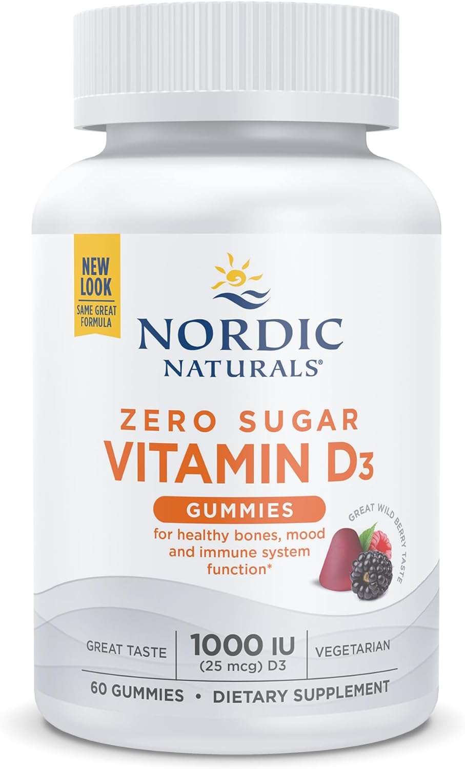 Nordic Naturals Zero Sugar Vitamin D3 Gummies, Wild Berry - 60 Gummies - 1000 Iu Vitamin D3 - Great Taste - Healthy Bones, Mood & Immune System Function - Non-Gmo - 60 Servings