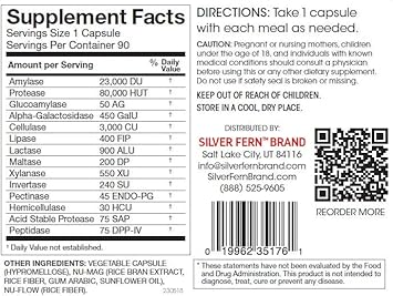 Silver Fern Brand Ultimate High Potency Digestive Enzyme Supplement - 2 Bottles - 100% Intestinal Coverage - Digestive Comfort - Improve Food Tolerability