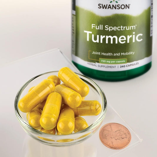 Swanson Turmeric Antioxidant, Joint Health, Cardiovascular, Liver Detox, Mood and Memory Support Supplement Curcuma Longa (Rhizome) 720 mg, 240 Capsules, 120 Servings, 1.44 Grams per Serving