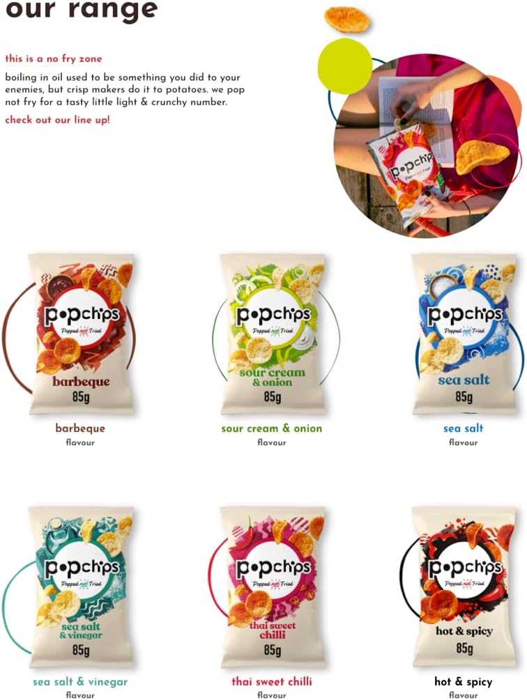 Popchips - Sour Cream And Onion Popped Potato Chips 23 Grams (Multipack Box Of 24) Popped Not Fried, No Artificial Flavours Or Colours, Suitable For Vegans