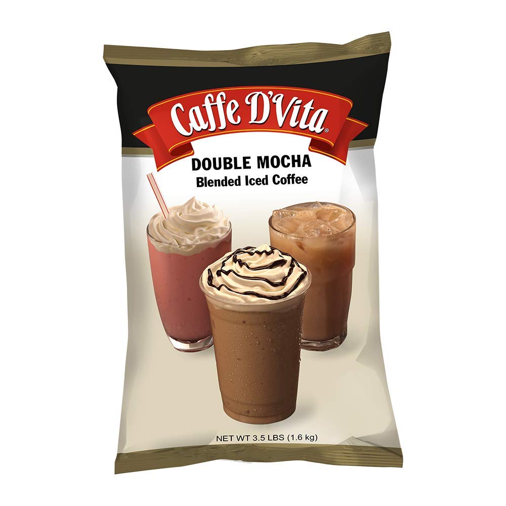 Caffe D’Vita Double Mocha Blended Ice Coffee - Mocha Frappe Mix, Blended Iced Coffee Mix, Gluten Free, No Cholesterol, No Hydrogenated Oils, No Trans Fat, Mocha Frappuccino Mix - 3.5 Lb Bag