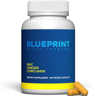 Blueprint Bryan Johnson Nac Supplement - Promotes Stress Relief, Immune System Function, Respiratory Health - Includes N-Acetyl-L-Cysteine, Ginger, Curcuminoids - Detoxifying - Vegan (30 Servings)