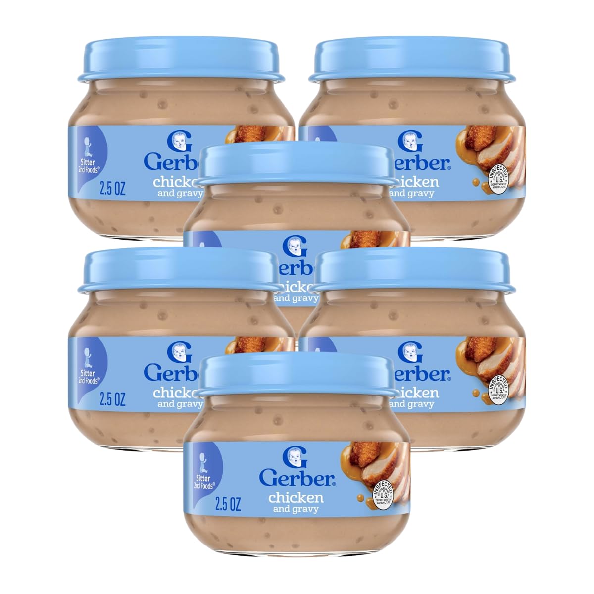 Gerber Mealtime For Baby 2Nd Foods Baby Food Jar, Chicken & Gravy, Non-Gmo Pureed Baby Food Variation (2.5 Ounce (Pack Of 6))