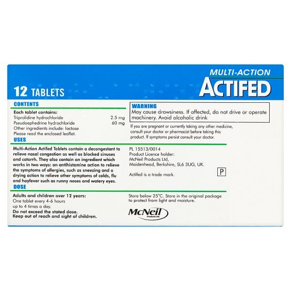 Actifed Multi-Action Nose & Sinus Tablets 12S