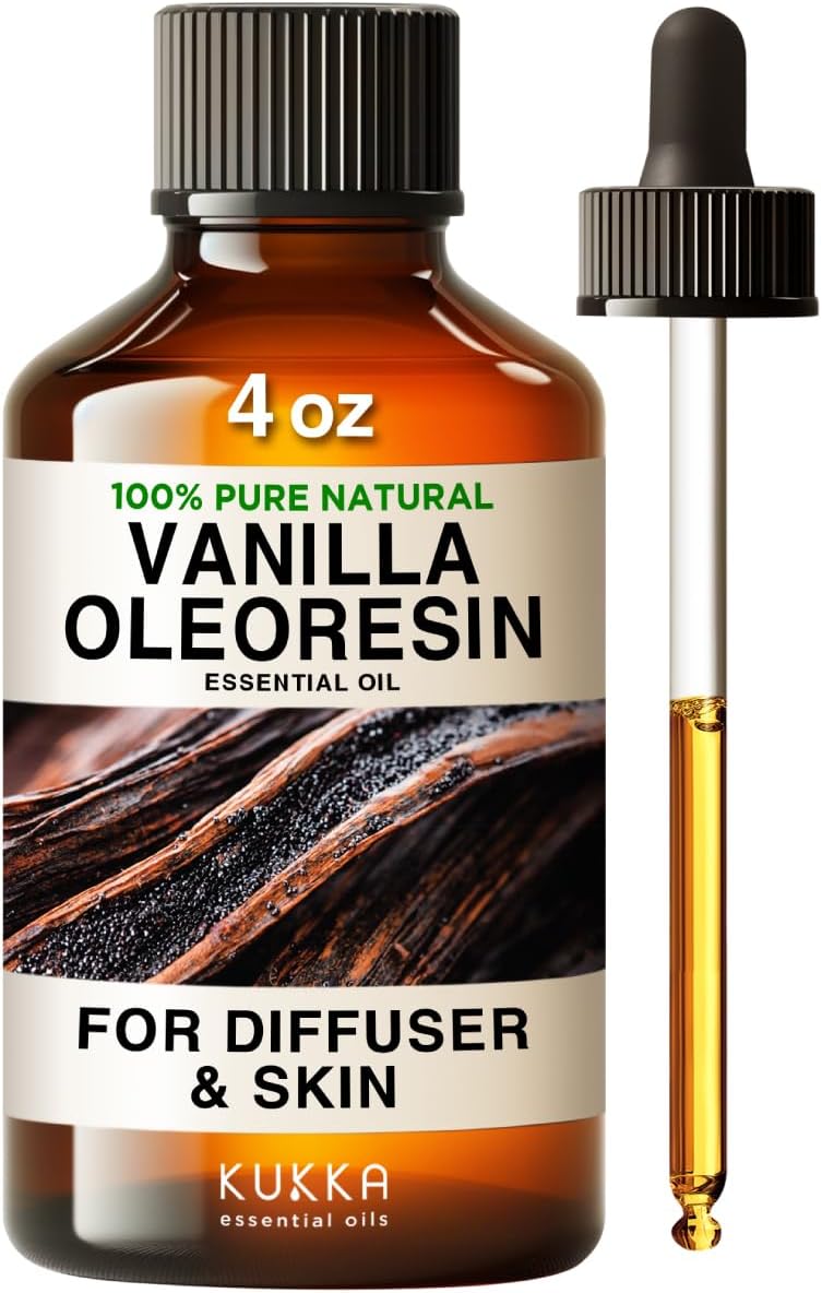 Kukka Vanilla Essential Oil For Diffuser - 100% Pure Natural Vanilla Oleoresin Essential Oil - Vanilla Essential Oil For Skin - Long Lasting Vanilla Oil Perfume - Soap Making Scent & Diy (4 Fl Oz)