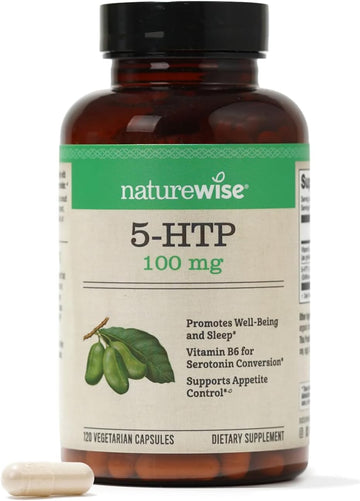 Naturewise 5 Htp 100Mg, 5 Htp Supplement W/Vitamin B6, From Griffonia Seeds - Mood Support Supplement, Natural Sleep Aids For Adults - Delayed Release Capsule, Vegan - 120 Count[2-4 Month Supply]