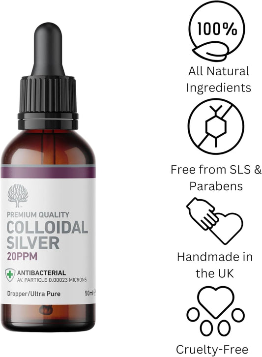 Nature'S Greatest Secret Premium Quality Antibacterial 20Ppm Colloidal Silver Dropper Bottle 50Ml