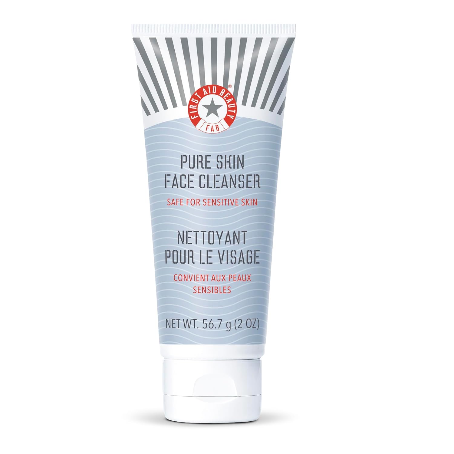 First Aid Beauty Pure Skin Face Cleanser, Sensitive Skin Cream Cleanser with Antioxidant Booster, Travel Size, 2 oz