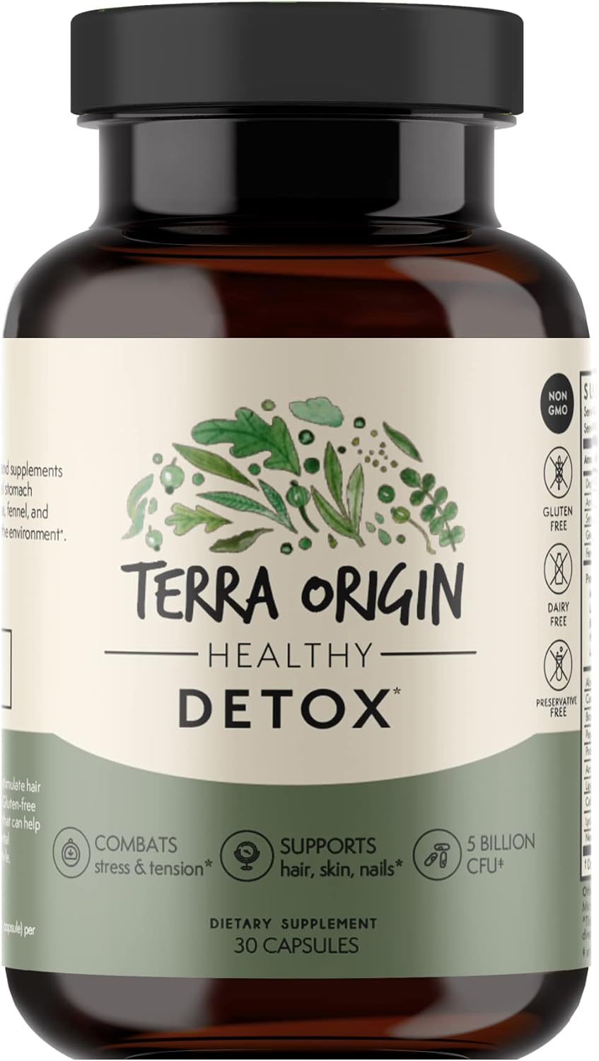 TERRA ORIGIN Detox | Cleanse and Probiotics | 30 Veggie Capsules with 5B CFU | Metabolism Booster with Licorice Root Extract, Amla Fruit, Senna Leaf, Ginger Root and Fennel Seed and More!