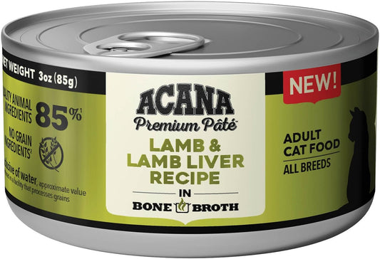 Acana Premium Pate Wet Cat Food, High Protein Lamb And Lamb Liver In Bone Broth Recipe, 3 Oz (Case Of 24)