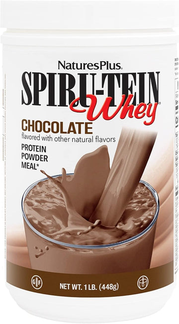 Natures Plus Spiru-Tein Whey Shake, Chocolate - 1 Lb - Whey Protein Powder - With Spirulina, Vitamins & Minerals - Gluten Free - 14 Servings
