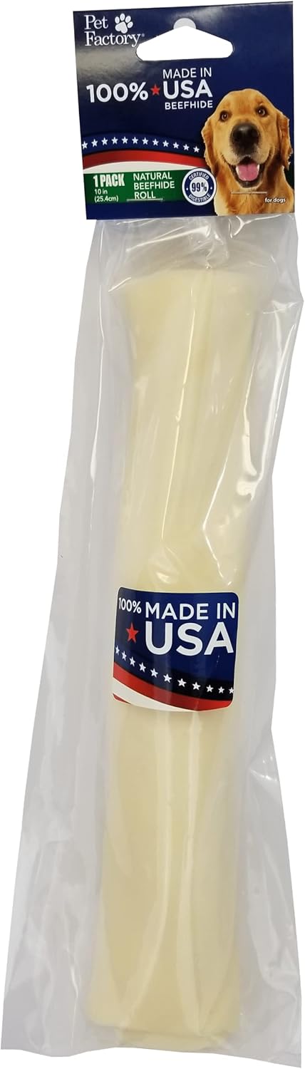 Pet Factory 100% Made In Usa Beefhide 10" Roll Dog Chew Treat - Natural Flavor, 1 Count/1 Pack