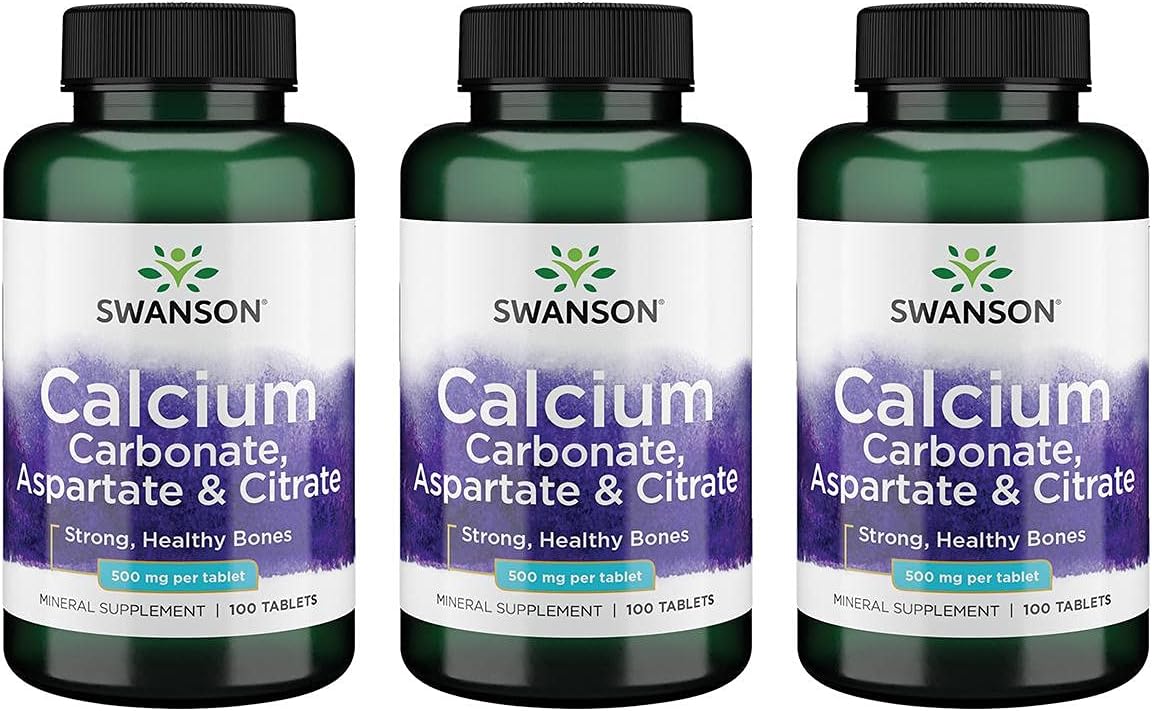 Swanson Calcium (Carbonate Aspartate & Citrate) 500 Milligrams 100 Tabs (3 Pack)