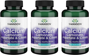 Swanson Calcium (Carbonate Aspartate & Citrate) 500 Milligrams 100 Tabs (3 Pack)