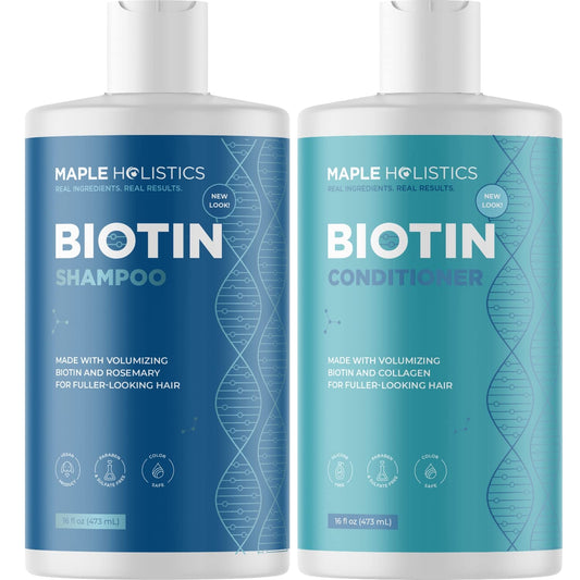Biotin Shampoo Conditioner and Supplement Set - Hair Skin and Nail Biotin Capsules with Horsetail Herb for Hair Growth and Volumizing Shampoo and Conditioner for Thin Fine and Color Treated Hair