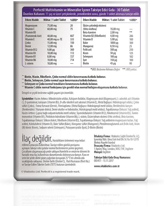Vitabiotics Perfectil Tablets Healthy Skin Hair And Nails 30 Tablets