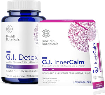 Gi Innercalm & Gi Detox+ Gut Health Bundle By Biocidin - Soothing Daily Gut Support Drink & Gentle Binder To Support Toxin & Biofilm Removal - Supports Occasional Gas & Bloating (2 Products)