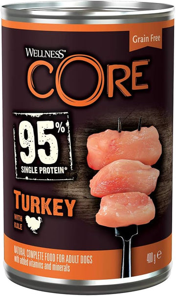 Wellness CORE 95 percent Turkey and Kale, Wet Dog Food, Grain Free Wet Dog Food, High Meat Content, Turkey and Kale, 6 x 400 g?10854