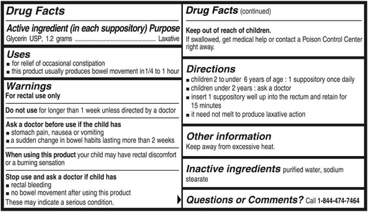 Rising Health - Fast Relief Medicated Laxative Suppositories For Kids - Rectal Use Only, Children'S Glycerin 1.2 G - Gentle & Quick Constipation Relief (12 Count, 12, Count)