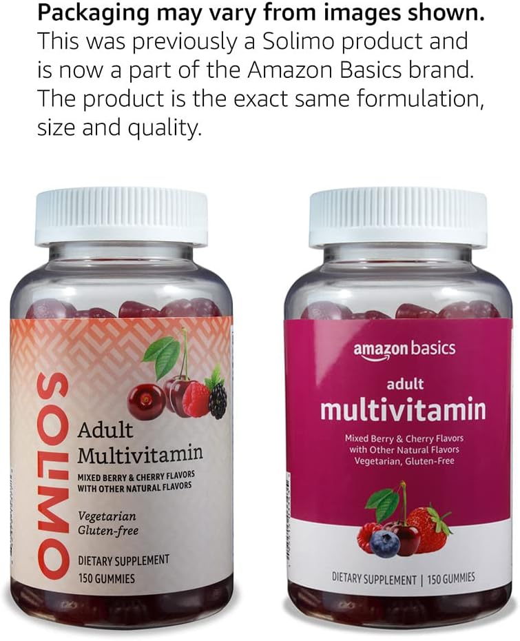 Amazon Basics Adult Multivitamin, 150 Gummies, 75-Day Supply, Mixed Berry & Cherry (Previously Solimo)