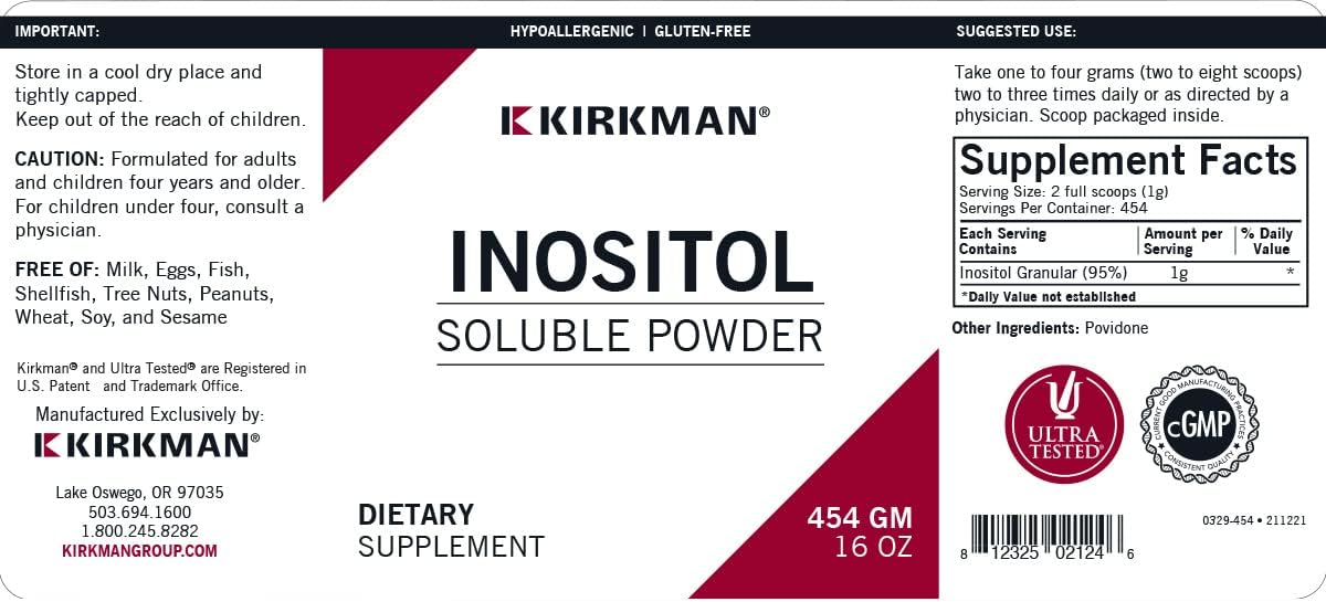 Kirkman Inositol Pure Soluble Powder - Hypoallergenic | 454 gm/16 oz : Health & Household