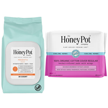 The Honey Pot Company - Prebiotic Feminine Wipes & Regular Pads Bundle - Ph Balanced Natural Hygiene Feminine Products - Herbal Infused Sanitary Pads For Women - Feminine Care - Fsa & Hsa Eligible