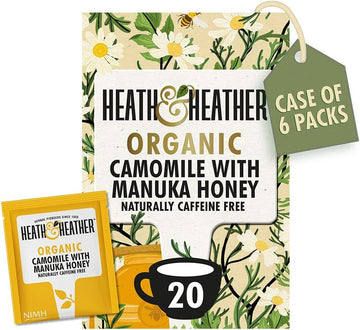 Heath & Heather Organic Camomile And Manuka Honey Teabags (6 Packs Of 20, Total 120) Individually Wrapped Caffeine-Free Herbal Tea Infusions