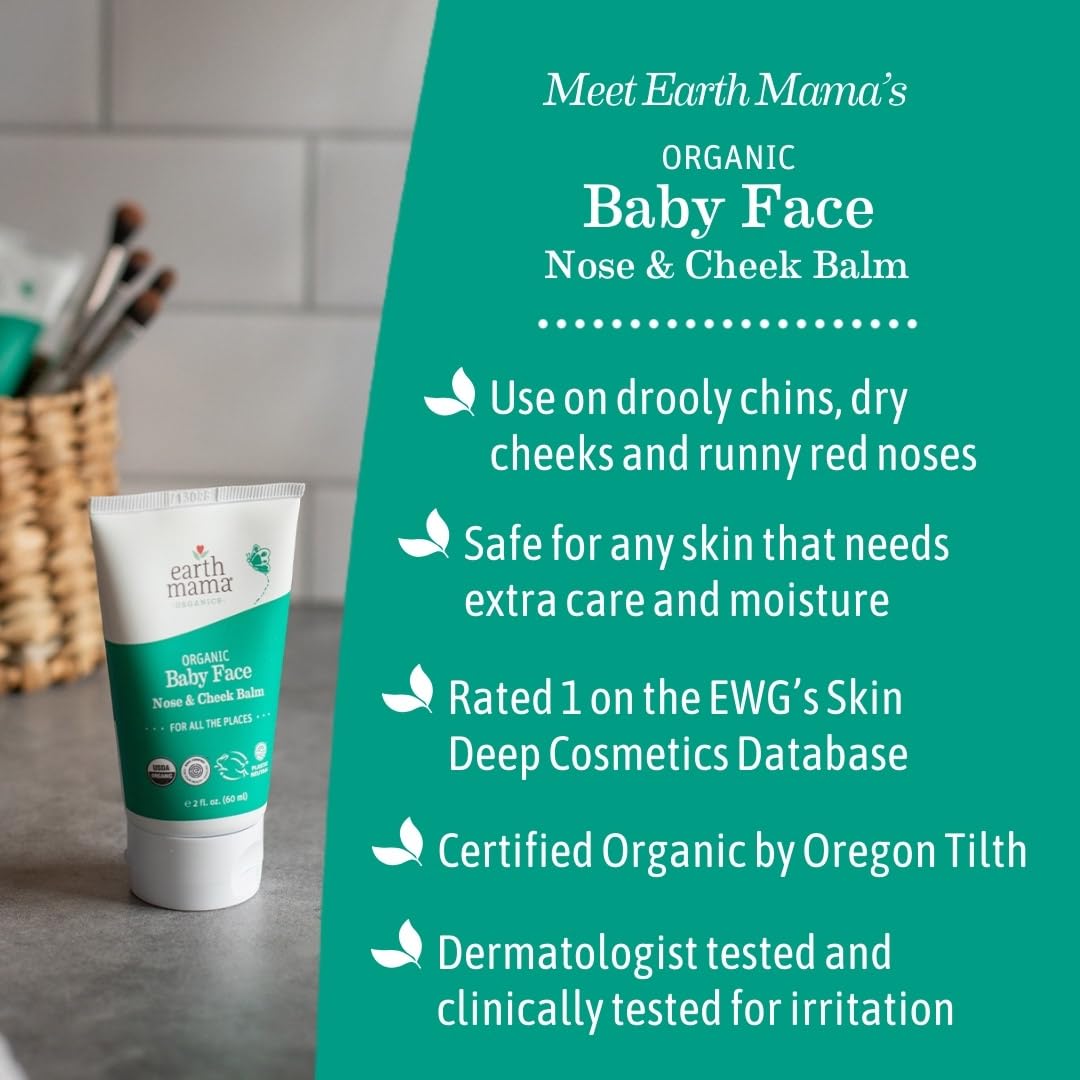 Earth Mama Organic Baby Face Nose & Cheek Balm | Moisturizer with Calendula Oil for Dry Skin Care, Natural Petroleum Jelly Alternative (2-Fluid Ounce) : Baby