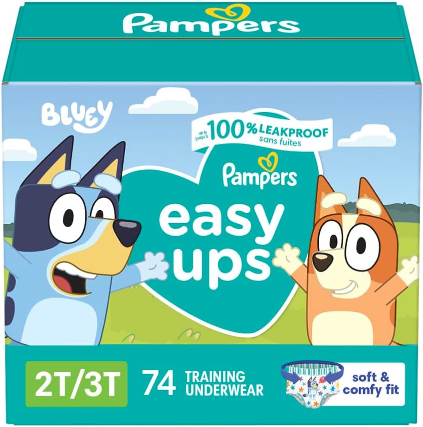 Pampers Easy Ups Boys & Girls Bluey Potty Training Pants - Size 2T-3T, 74 Count, Training Underwear (Packaging May Vary)