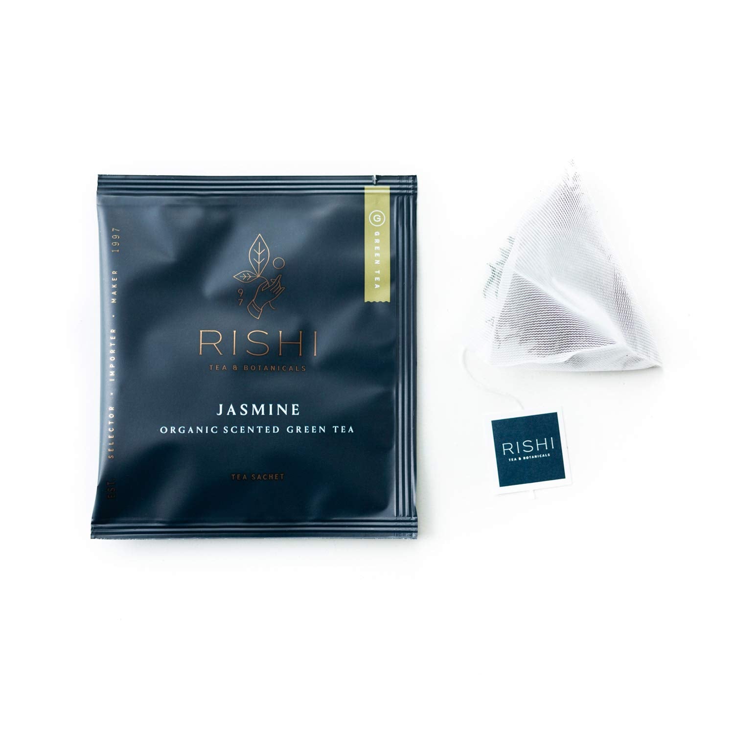 Rishi Tea Jasmine Green Tea - Organic Sachet Tea Bags, Caffeinated Scented Chinese Green Tea With Floral Aroma & Taste - 50 Count