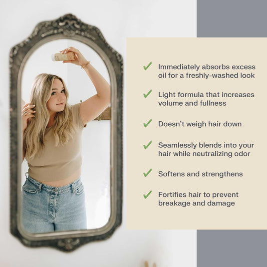 Dry Shampoo - Non Aerosol Volumizing Powder for Oil - Natural, Organic Ingredients for Brown and Black Hair - Talc-free formula with Rosemary Oil and Biotin (Dark Hair, 2.6 oz)