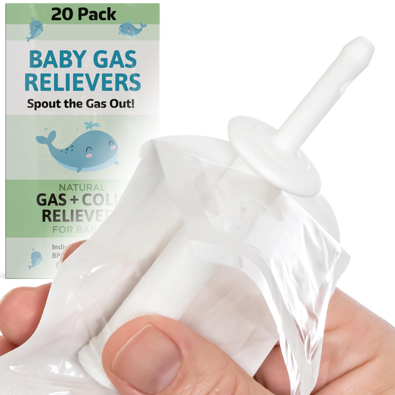 [20-Pack] Individually Wrapped & Sealed Gas and Colic Relievers for Gassy Babies Newborns and Infants - All-Natural, BPA-Free, Latex-Free - Safe & Effective Gas Relievers for Colic Constipation & Gas