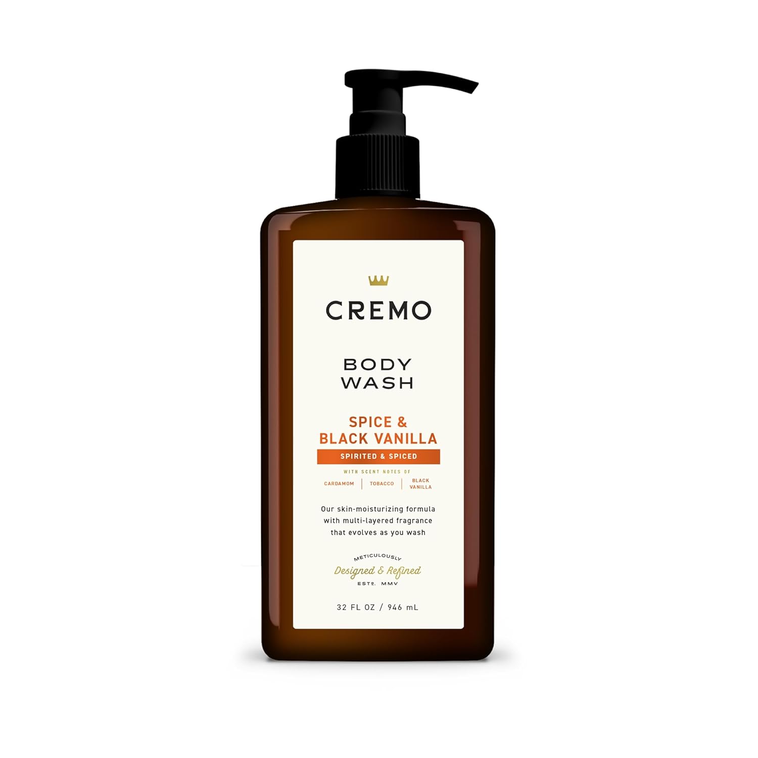 Cremo Rich-Lathering Spice & Black Vanilla Body Wash For Men, Notes Of Spices, Dark Woods And Black Vanilla, 32 Fl Oz